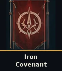 Iron Covenant banner: a stylised emblem on a hanging banner in the bloc's colours