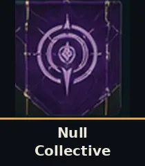 Null Collective banner: a stylised emblem on a hanging banner in the bloc's colours